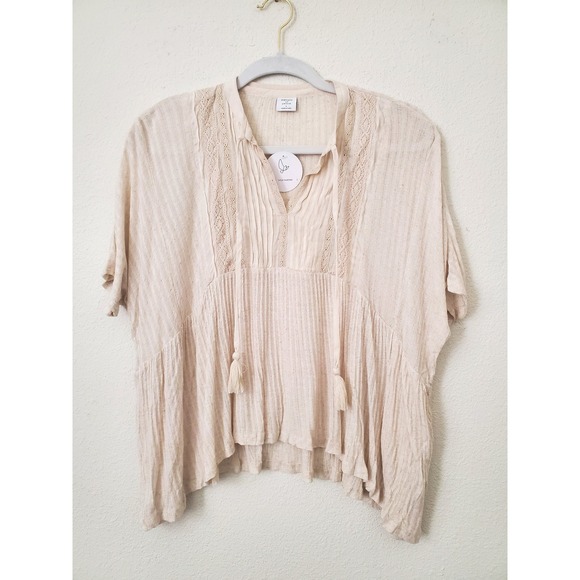 NWT Patrons of Peace Womens Tassels Lace Trim VNeck Top Size S Bohemian Babydoll - Picture 10 of 10